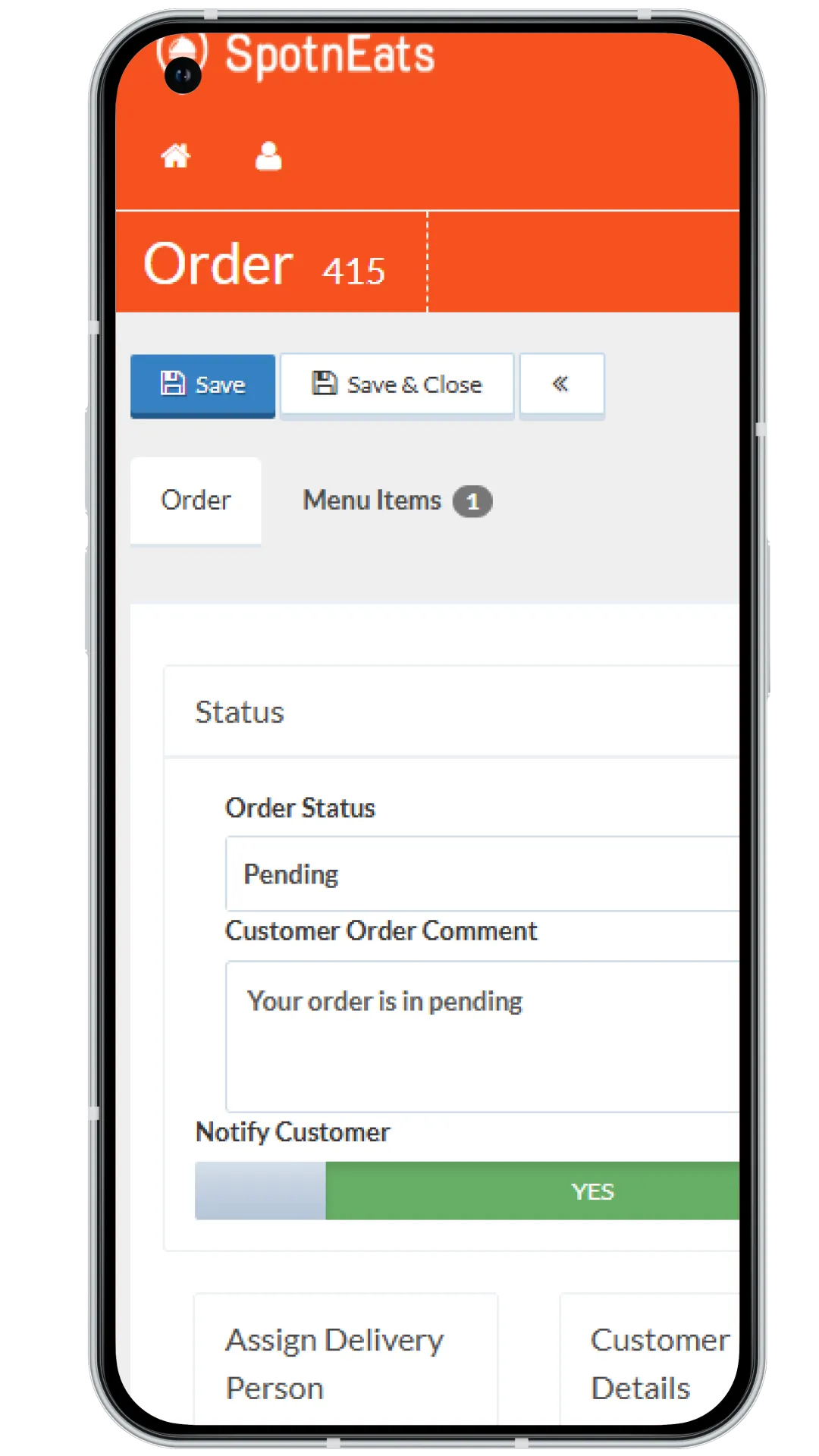 Food delivery admin panel