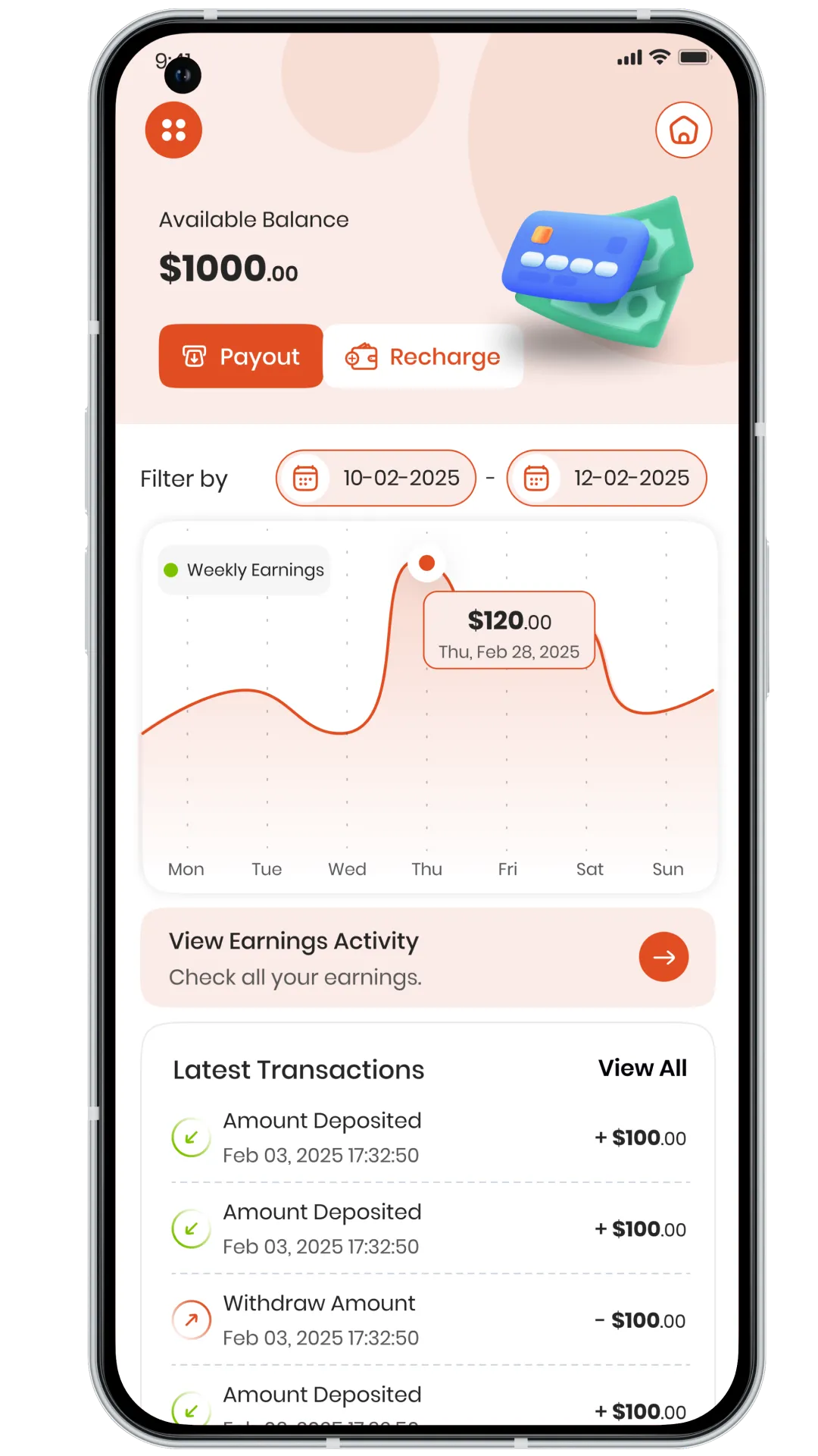 food delivery driver app wallet