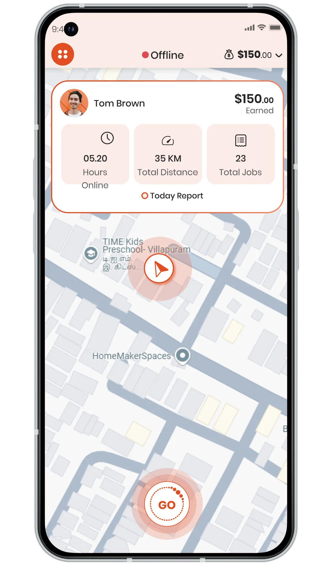 Grubhub Clone delivery partner map