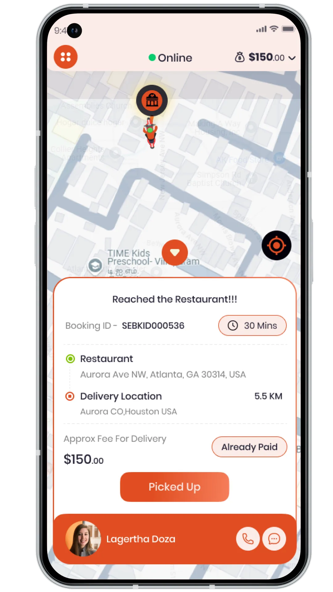 Grubhub Clone delivery partner pickup