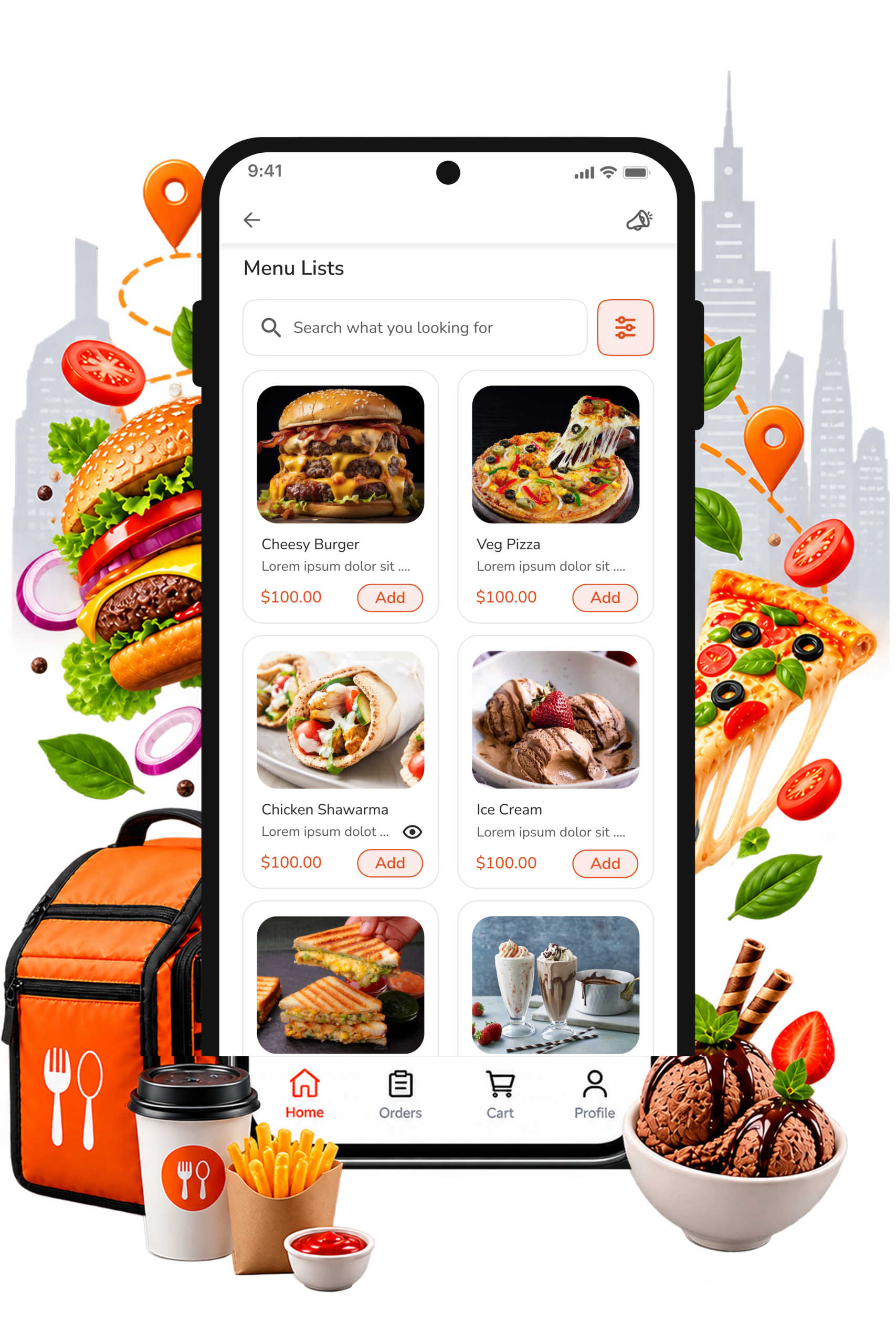 Food delivery app interface
