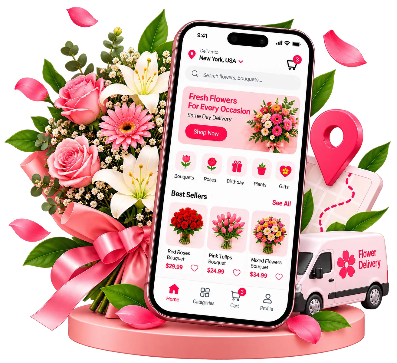 Flower delivery app development services – customer app home screen