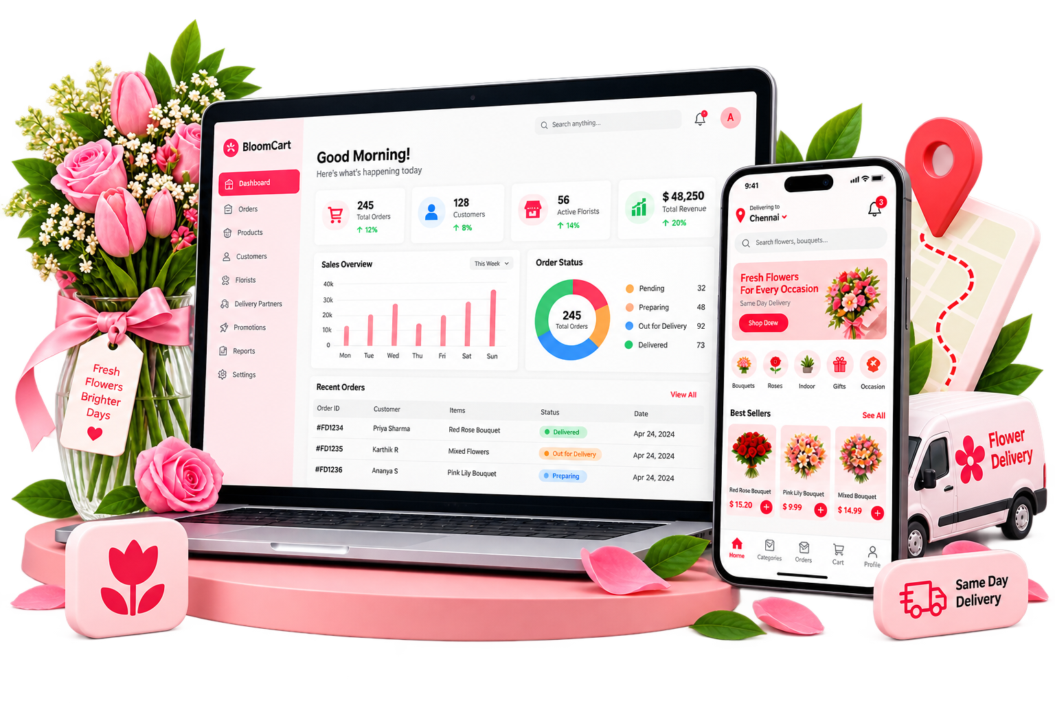 On-demand flower delivery app