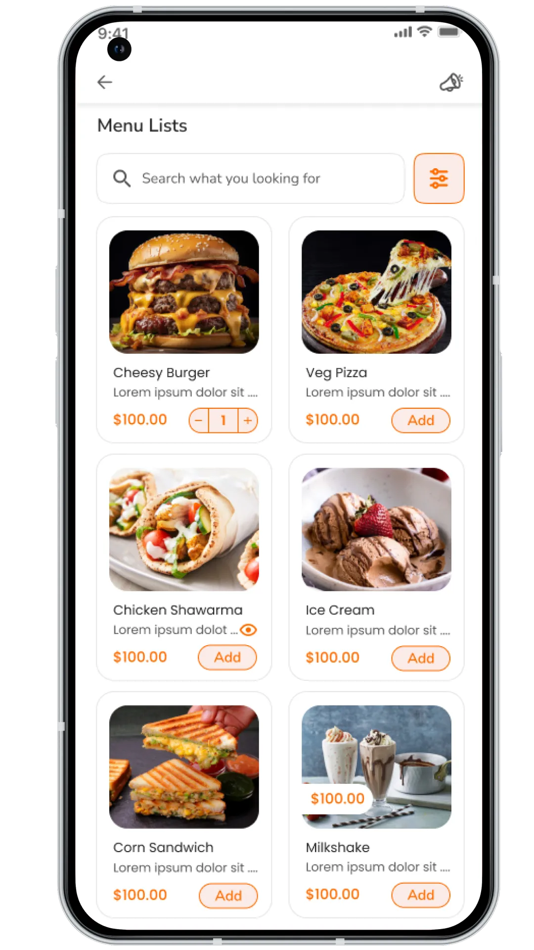 Grubhub Clone user app menu