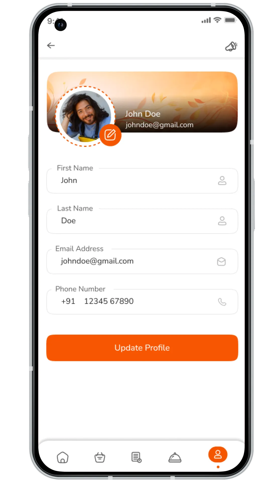 JustEat clone user profile